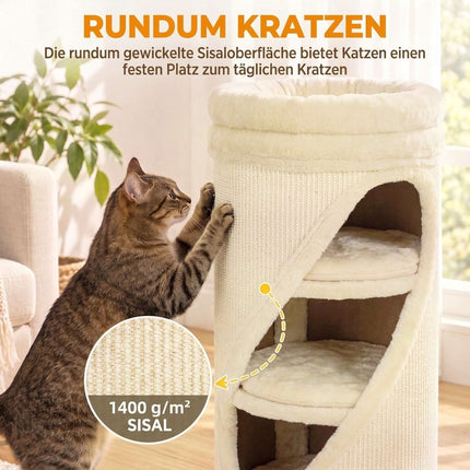 Cat Scratching Barrel 75 cm with 3 Caves and Washable Bed, Ø 35 cm, Beige