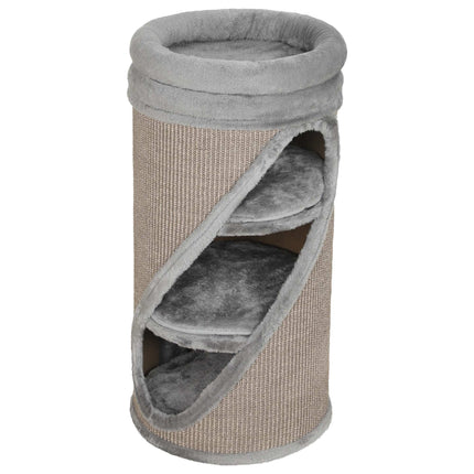 Cat Scratching Barrel 75 cm with 3 Caves and Washable Bed, Ø 35 cm, Grey