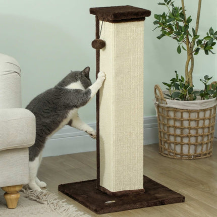 Cat Scratching Post 81 cm with Sisal Rope and Ball Toy, Plush Base, Brown, Cream