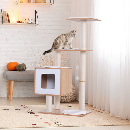 Draskynė-Laipiojimo Medis Katėms Su Sizaliu, Paminkštinimu Ir Žaisliniu Kamuoliu, Natūralus, 71,5X49,5X120 Cm