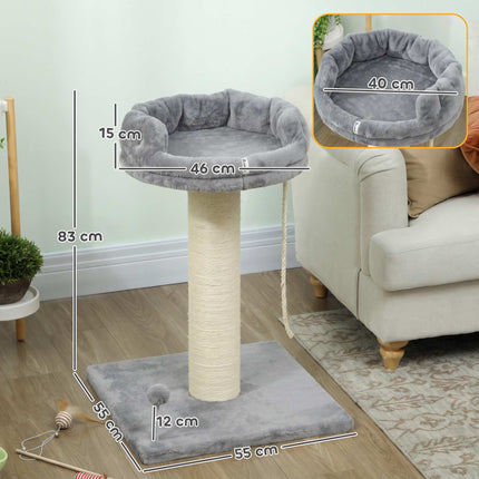 Cat Scratching Tree with Plush Bed, 55 x 55 x 83 cm, Grey, Cat Toy Included