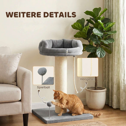 Cat Scratching Tree with Plush Bed, 55 x 55 x 83 cm, Grey, Cat Toy Included
