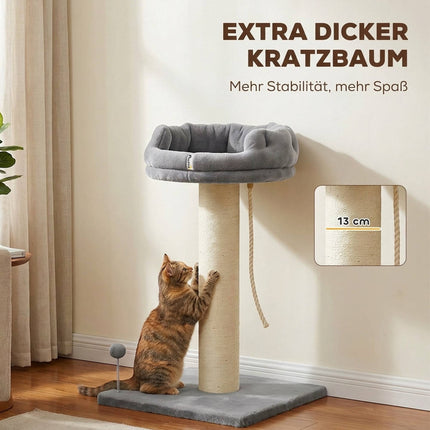 Cat Scratching Tree with Plush Bed, 55 x 55 x 83 cm, Grey, Cat Toy Included