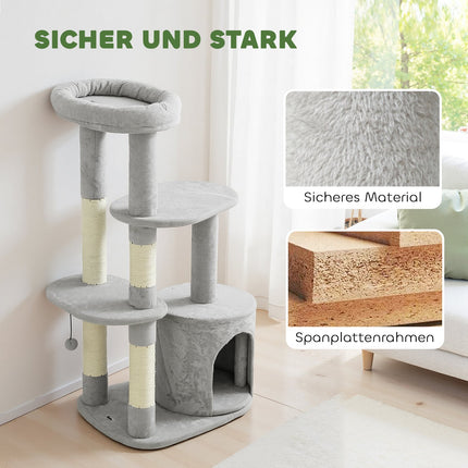 Kačių bokštas 114 cm, sizalio stulpai, kelių aukštų, šviesiai pilkas