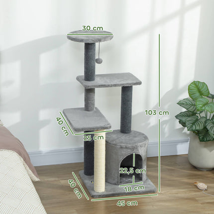 Kačių dresuotojas 103 cm su platformomis ir sizalio stulpais, pilkas