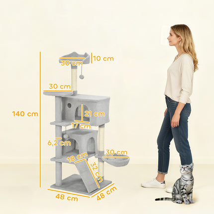 Kačių dreistuvas 140 cm, daugiaaukštis, sizalio stulpai, hamakas