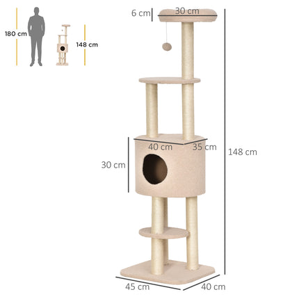Kačių dreistuvas 148 cm su ola, sizalio stulpai, smėlio spalvos