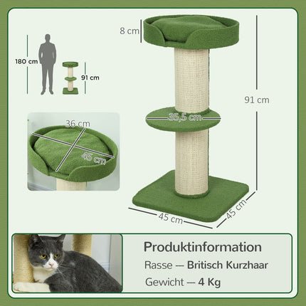 Kačių dreislė 91 cm su guoliu, platformomis, sizalio stulpais, žalia