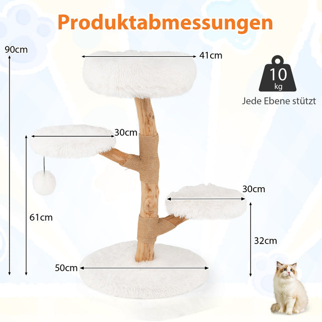 Kačių medžio bokštas, 90 cm, kriaušės medienos, baltas, kelių aukštų