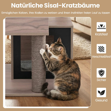 Kačių medžio bokštas su sizalio stulpais, 2 urvai, 94 cm, pilkas