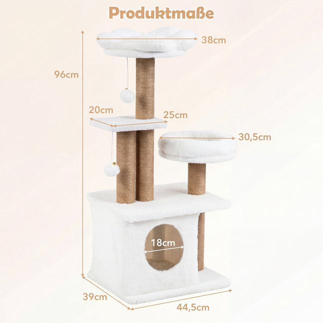 Kačių drebučiai su nameliu, platforma, guoliu ir kamuoliukais, 96 cm, smėlio spalvos