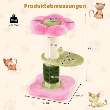 Kačių dresuotojas su pliušine sėdyne, sizalio stulpas, 69 cm, rožinis