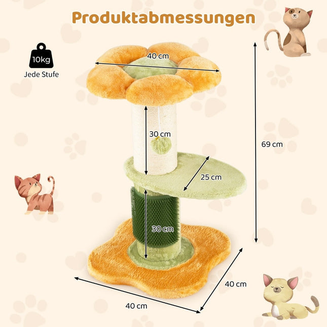 Kačių dresuotojas su pliušine sėdyne, sizalio stulpas, 69 cm, geltonas