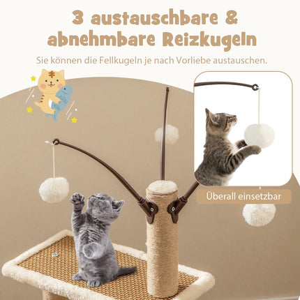 Kačių dresuotojas su rotango kilimėliu, draskyklės, žaislai, guolis