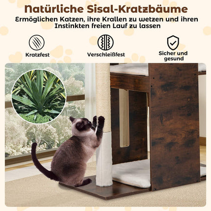 Kačių dreistuvas su sizalio stulpais ir pakabinimo kamuoliukais, 120 cm, rudas