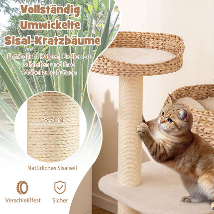 Kačių drebučiai su sizalio stulpais ir krepšeliu, 104 cm, smėlio spalvos