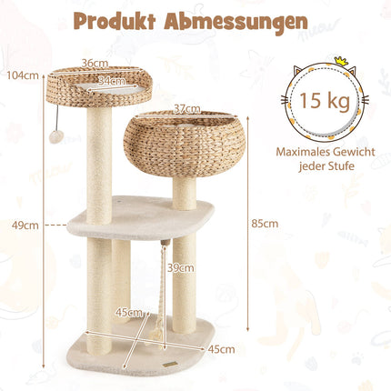 Kačių drebučiai su sizalio stulpais ir krepšeliu, 104 cm, smėlio spalvos