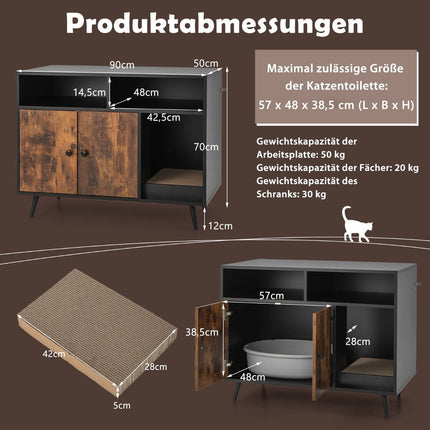 Katės spintelė su draskykle ir pasvirusiomis metalinėmis kojelėmis 90 x 50 x 70 cm