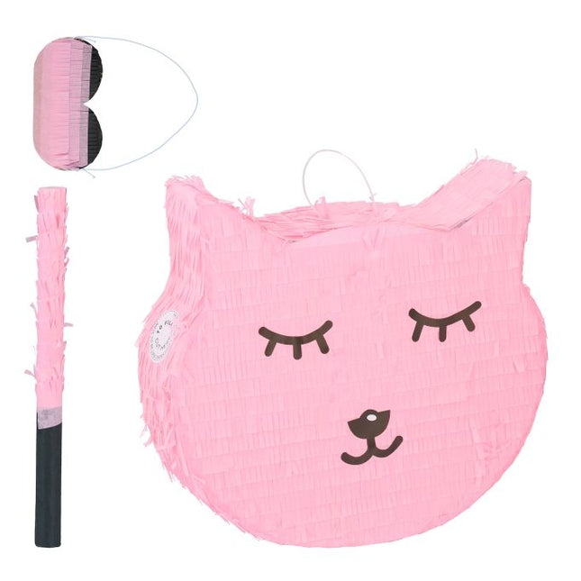 Cat pinata with lollipop and worm