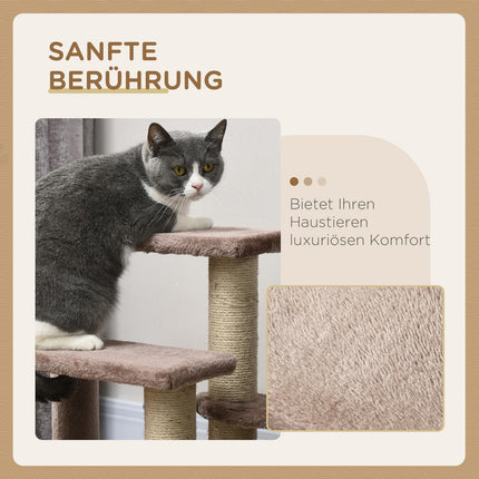 Cat and dog stairs, 3 steps with scratching posts, plush brown