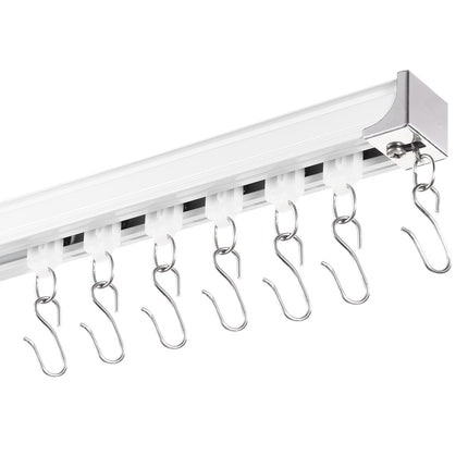 Ceiling Curtain Track Set, 11.8 ft, Aluminum, With Hooks, White