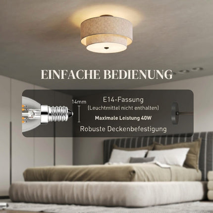 Ceiling Light with Double Linen-Look Shades, 3 x E14, Taupe, Black