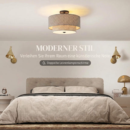 Ceiling Light with Double Linen-Look Shades, 3 x E14, Taupe, Black