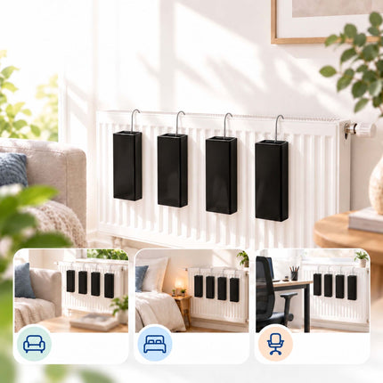 Ceramic Radiator Humidifier Set of 4 with Hooks, 400 ml, Black