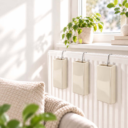 Ceramic Radiator Humidifier Set of 6 with Hooks, 400 ml, Cream