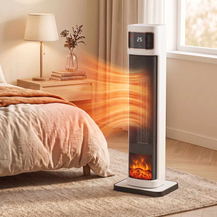 Ceramic Tower Fan Heater 2000 W with Remote and Thermostat, White, 4 Modes