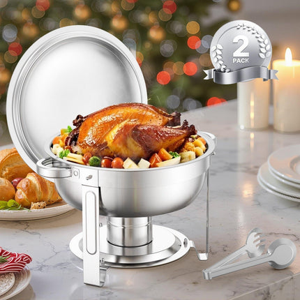 Chafing Dish Set, 2-Pack 5 Qt Stainless Steel Round