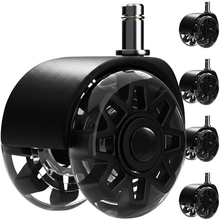 Chair Wheels 2.5" PU, Set of 5 – Quiet, Floor Safe