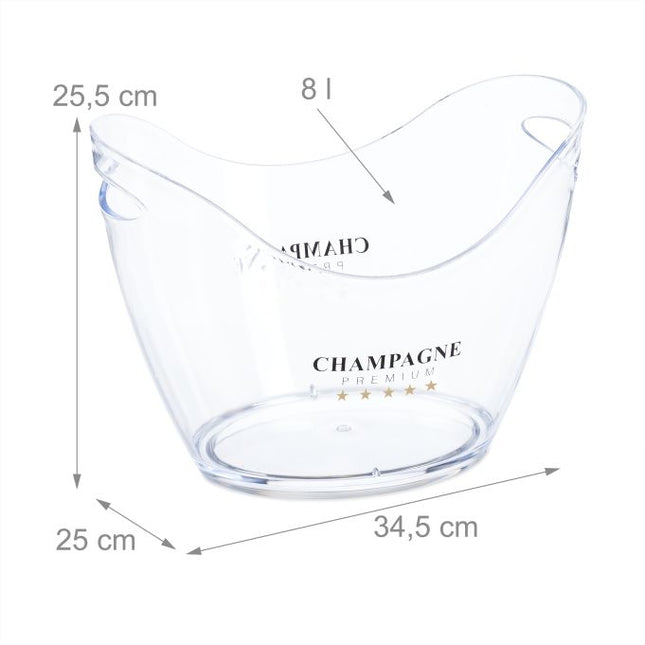 Šampano ledo kibirėlis, 8 l, skaidrus, su rankenomis