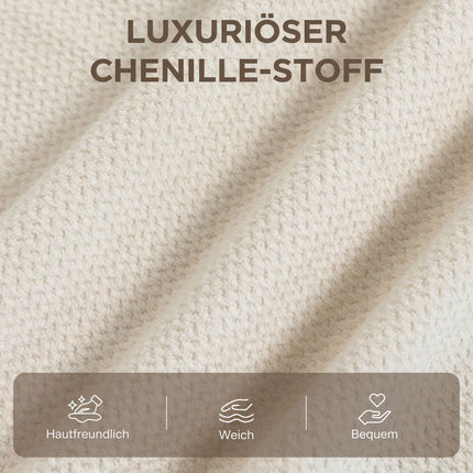 Chenille Lounge Chair with Footstool and Lumbar Cushion, Beige, Nordic Style