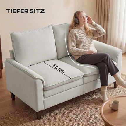 Šenilinė dvivietė sofa, kreminės spalvos, 24 cm pagalvėlė, aukšta atlošas