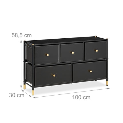 Chest of Drawers, 5 Compartments, Black and Gold