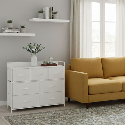 Komoda, 7 audinių dėžės, metalinė ir MDF