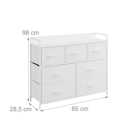 Komoda, 7 audinių dėžės, metalinė ir MDF
