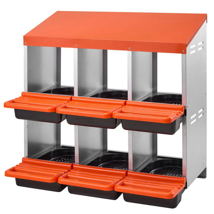 Chicken Nesting Box, 2-Tier 6-Compartment Roll-Out