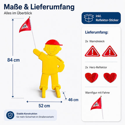 Child Safety Warning Figure for Roads with Red Flag, Yellow, 84 cm Tall