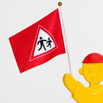 Child Safety Warning Figure for Roads with Red Flag, Yellow, 84 cm Tall