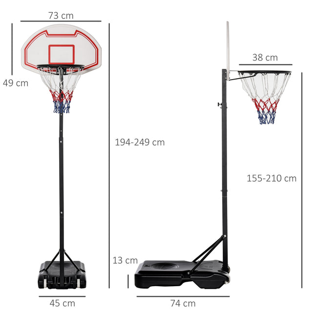 Vaikiškas krepšinio stacionarus krepšinis, su riedėjimu, reguliuojamo aukščio, 194-249 cm, pripildomas vandeniu, iš PE plieno, juodas