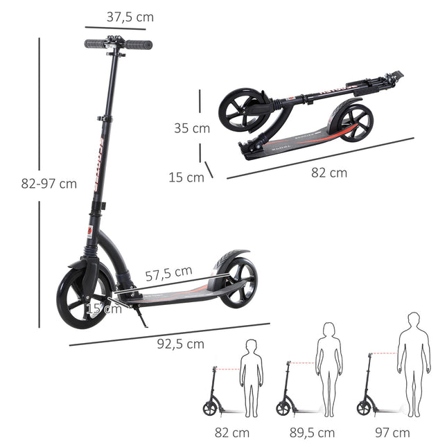 Vaikiškas paspirtukas-skuteris su amortizacija, sulankstomas, reguliuojamo aukščio, nuo 14 metų, aliuminis, 92,5 x 37,5 x 87-101,5 cm