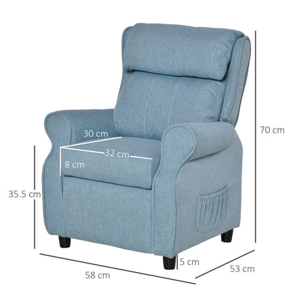 Vaikiška sofa su reguliuojamu atlošu ir pakoja, mėlyna, 3-5 metų vaikams, 58x53x70 cm