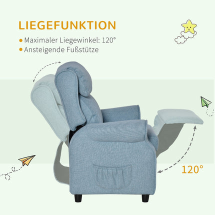 Vaikiška sofa su reguliuojamu atlošu ir pakoja, mėlyna, 3-5 metų vaikams, 58x53x70 cm