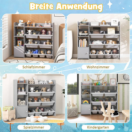 Vaikiškas 4 pakopų žaislų organizatorius su 8 dėžėmis ir 2 lentynomis