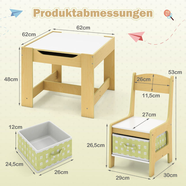 Vaikiško užsiėmimo stalų komplektas su kėdėmis, žalias, MDF