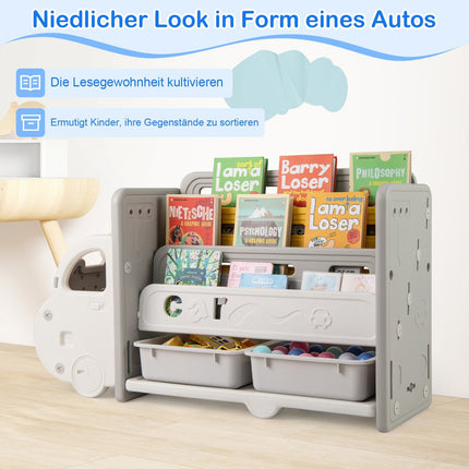 Vaikiška knygų lentyna su 4 aukštais ir 2 dėžėmis daiktams laikyti