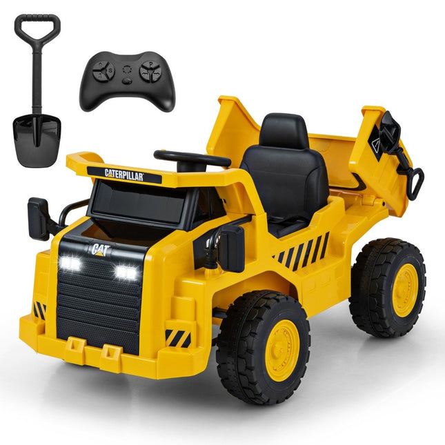 Vaikiškas elektrinis „Caterpillar“ 12 V savivartis su smėlio kastuvu, apverčiama platforma ir megafonu