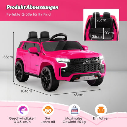 Vaikiškas „Chevrolet“ elektrinis automobilis su 2.4G nuotolinio valdymo pultu, pakaba, šviesomis ir muzika, vaikiškas automobilis, rožinis
